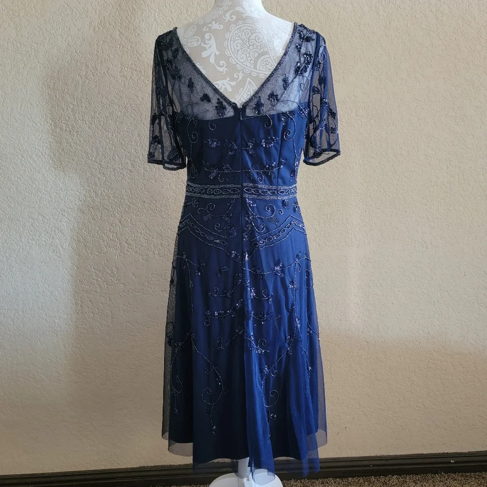 Adrianna Papell Embellished Tulle Midi Dress Sz 10 - Picture 3 of 7
